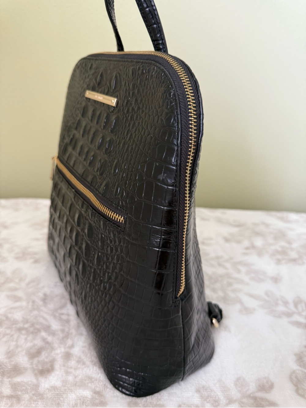 Brahmin Black Croc-Embossed Leather Backpack - Picture 4 of 16